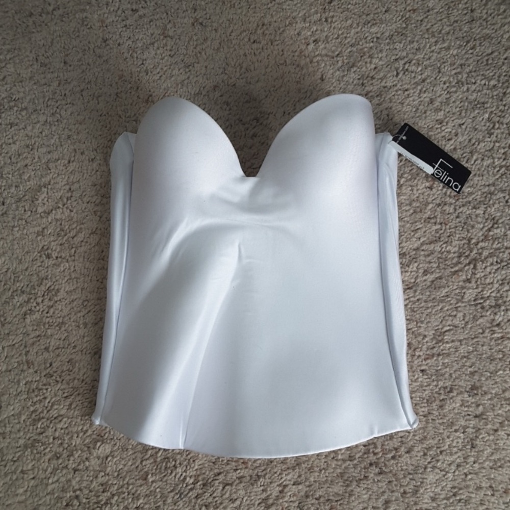 FELINA White Satin Bustier 32D $79 NEW!